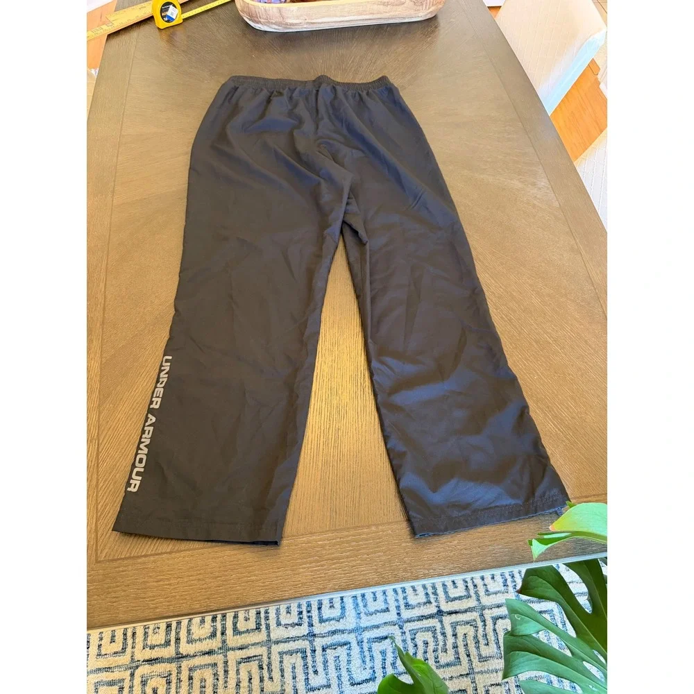 Under Armour Mens Large Black Loose Fit Mesh Lined Track Pants Ankle Zip 1267145
